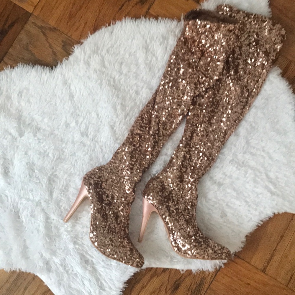 Steve Madden gold sequin boots